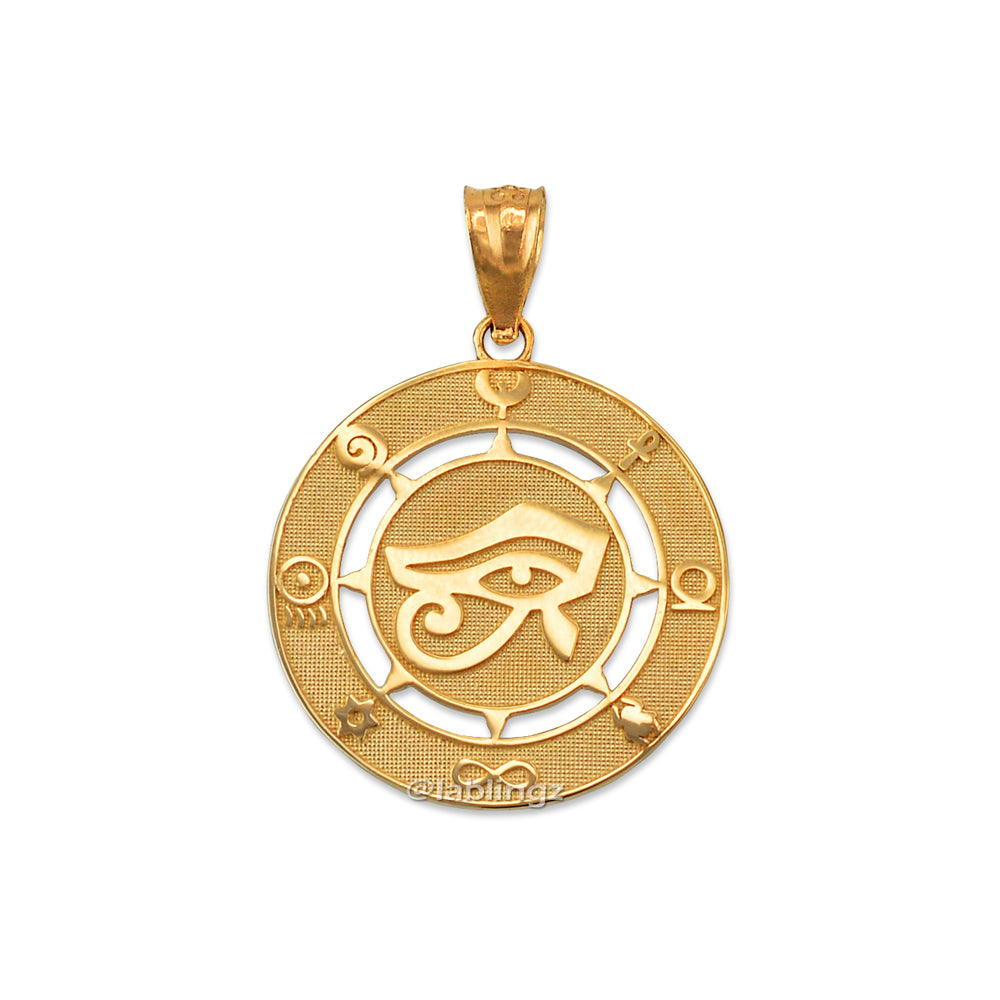 Gold Egyptian Eye of Ra Amulet Pendant Necklace   (yellow, white, rose gold, 10k, 14k) Karma Blingz