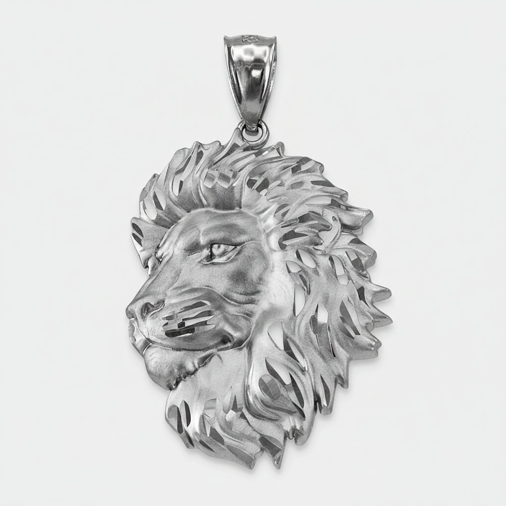 Gold Lion Face Satin DC Leo Pendant S/L (yellow, white, rose gold, 10k, 14k) Karma Blingz