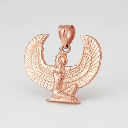 Gold Egyptian Isis Winged Goddess Pendant Necklace (yellow, white, rose gold, 10k, 14k) Karma Blingz