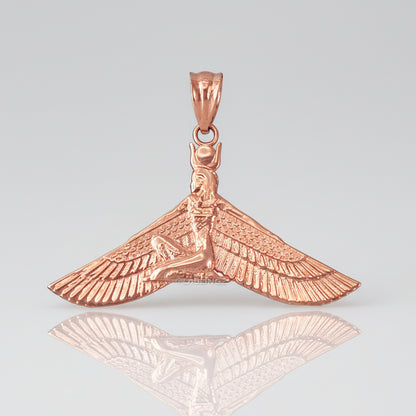 Gold Isis Egyptian Winged Goddess Pendant Necklace (yellow, white, rose gold, 10k, 14k) Karma Blingz