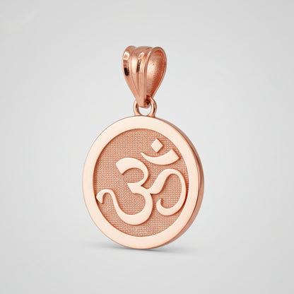 Gold Om Yoga Medallion Charm Necklace (yellow, white, rose gold, 10K, 14K) Karma Blingz