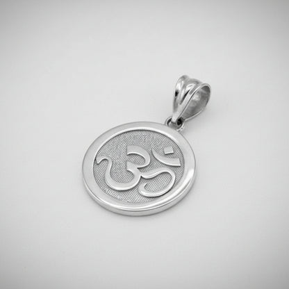 Gold Om Yoga Medallion Charm Necklace (yellow, white, rose gold, 10K, 14K) Karma Blingz