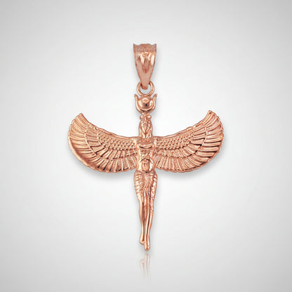 Gold Isis Egyptian Winged Goddess Pendant Necklace Karma Blingz