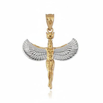 Gold Isis Egyptian Winged Goddess Pendant Necklace Karma Blingz