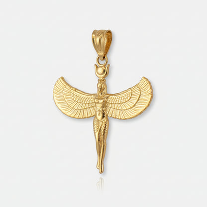 Gold Isis Egyptian Winged Goddess Pendant Necklace Karma Blingz