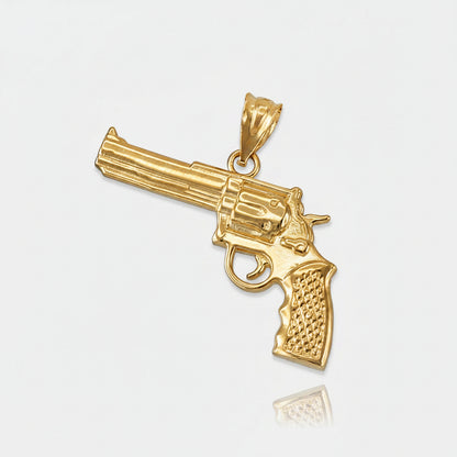 Gold Revolver Gun Pendant Necklace (10k, 14k, yellow, white, rose gold) Karma Blingz