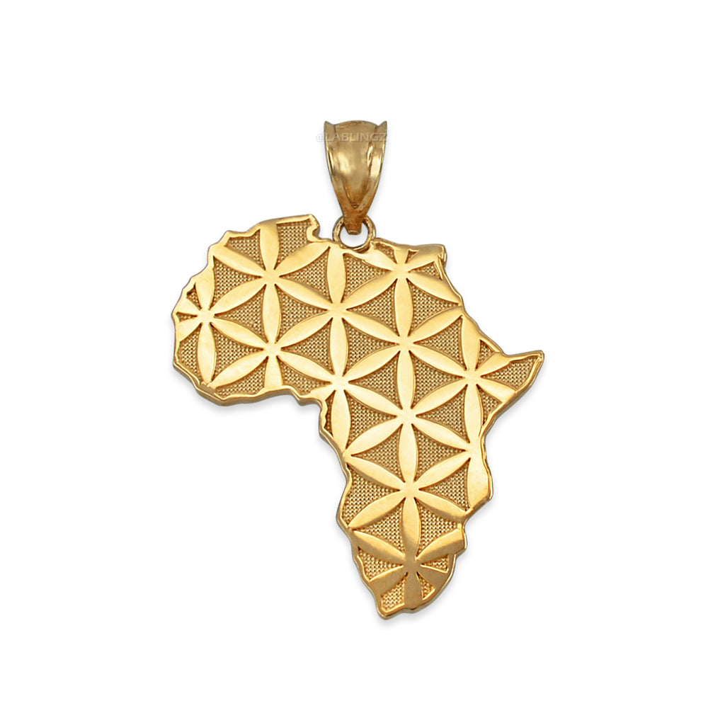 Gold Africa Map Flower of Life Pendant Necklace (10K, 14K, yellow, white, rose gold) Karma Blingz