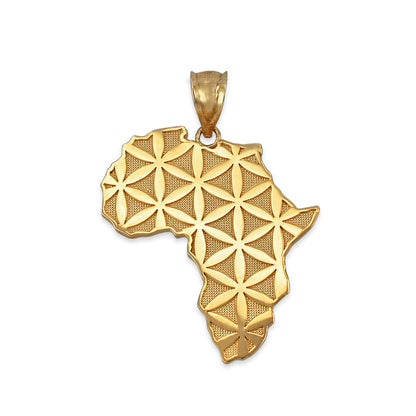 Gold Africa Map Flower of Life Pendant Necklace (10K, 14K, yellow, white, rose gold) Karma Blingz