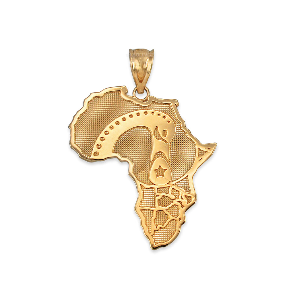 Gold Africa Map Afinkra Sankofa Pendant Necklace (10K, 14K, yellow, white, rose gold) Karma Blingz