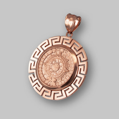 Gold Aztec Bezel Mayan Sun Calendar Pendant (yellow, white, rose gold, 14k, 10k) Karma Blingz