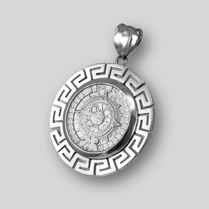 Sterling Silver Aztec Bezel Mayan Sun Calendar Pendant Karma Blingz