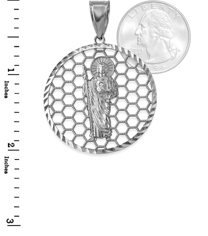 Gold Saint Jude Round Honeycomb DC Pendant (yellow, white, rose, 2-tone, 10k, 14k) Karma Blingz