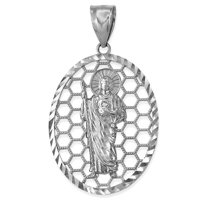 Gold Saint Jude Oval Honeycomb DC Pendant (yellow, white, rose, 2-tone, 10k, 14k) Karma Blingz