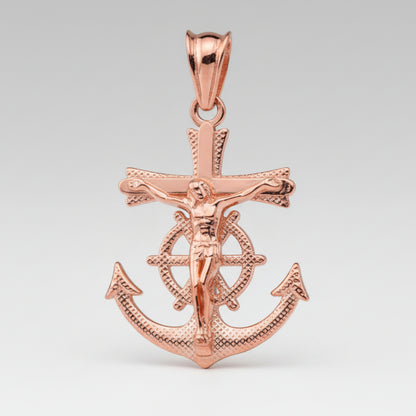 Gold Mariner Crucifix Cross Pendant Necklace (yellow, white, rose gold, 10k, 14k) Karma Blingz