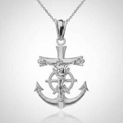 Gold Mariner Crucifix Cross Pendant Necklace (yellow, white, rose gold, 10k, 14k) Karma Blingz