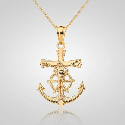Gold Mariner Crucifix Cross Pendant Necklace (yellow, white, rose gold, 10k, 14k) Karma Blingz