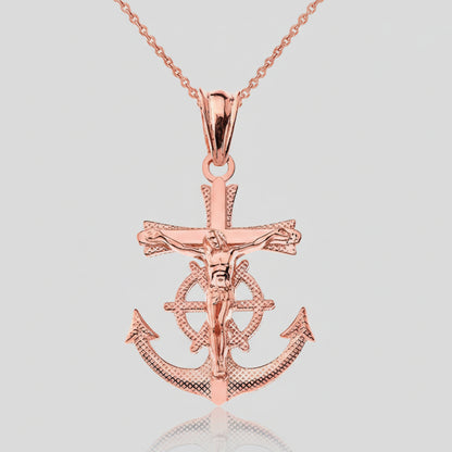 Gold Mariner Crucifix Cross Pendant Necklace (yellow, white, rose gold, 10k, 14k) Karma Blingz
