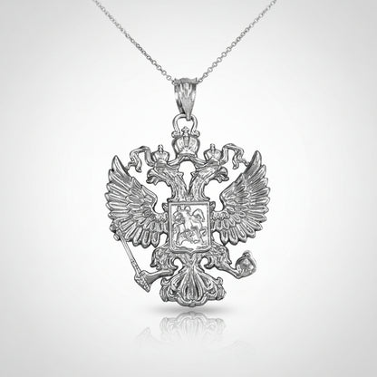 Sterling Silver Russian Coat of Arms Double-Headed Eagle Pendant Necklace Karma Blingz