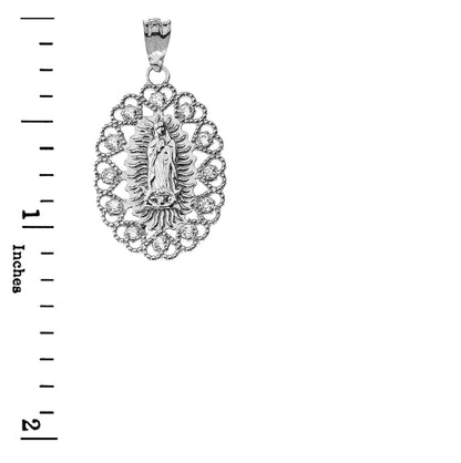 Gold Virgin Mary Our Lady of Guadalupe Filigree CZ Pendant Necklace Karma Blingz