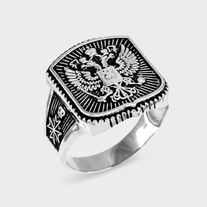 Sterling Silver Russian Imperial Crest Mens Orthodox Cross Ring Karma Blingz