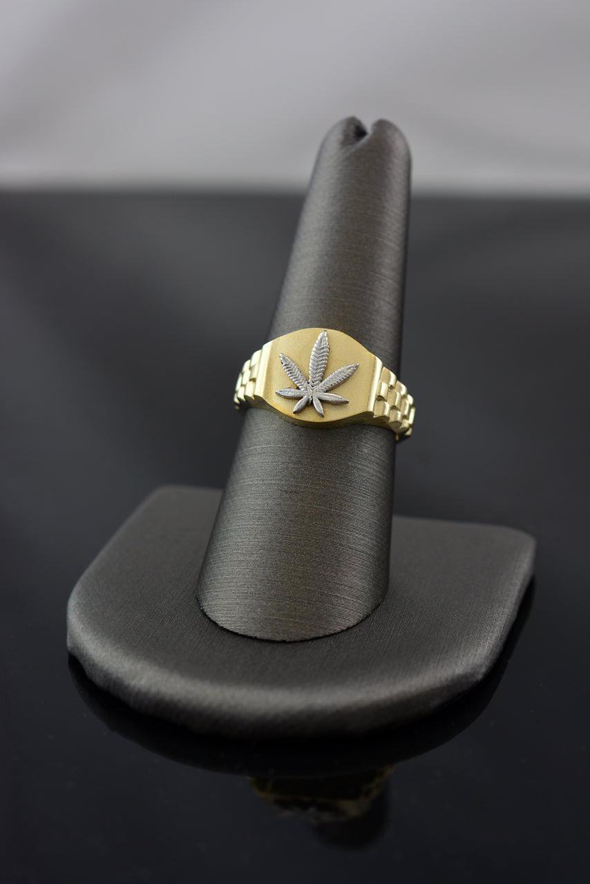 Gold Marijuana Weed Leaf Mens Watchband Ring Karma Blingz