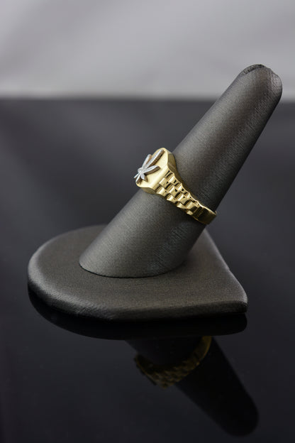Gold Marijuana Weed Leaf Mens Watchband Ring Karma Blingz