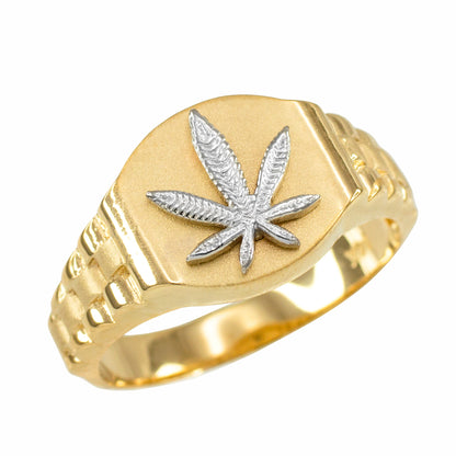Gold Marijuana Weed Leaf Mens Watchband Ring Karma Blingz