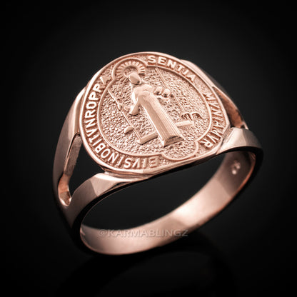 Rose Gold Saint Benedict Medallion Womens Ring Karma Blingz