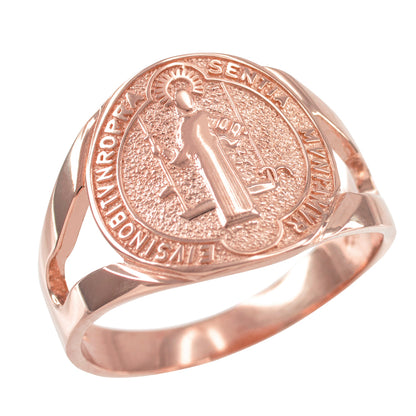 Rose Gold Saint Benedict Medallion Womens Ring Karma Blingz