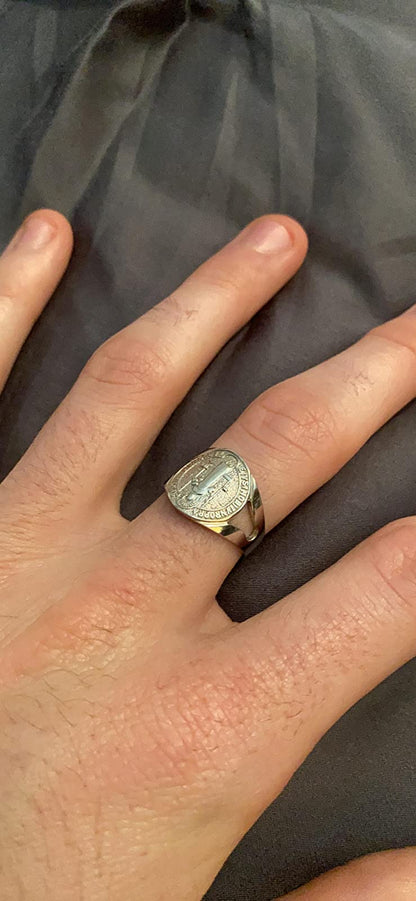 925 Sterling Silver St Benedict Medallion Ring Karma Blingz