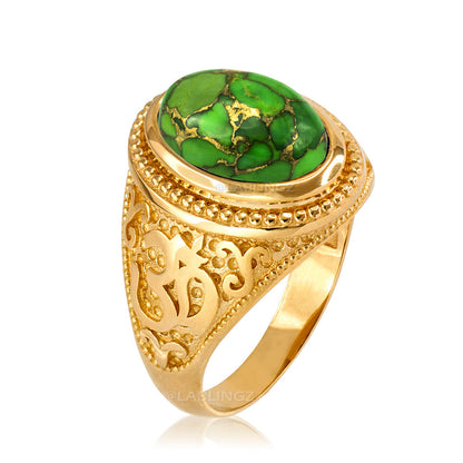 Gold Om (aum) Oval Green Copper Turquoise Ring Karma Blingz
