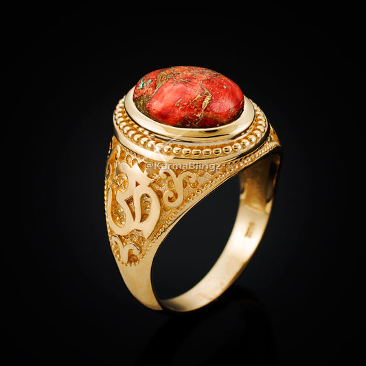 Gold Om (aum) Oval Orange Copper Turquoise Ring Karma Blingz