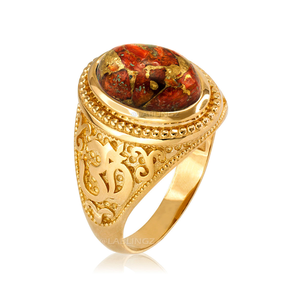Gold Om (aum) Oval Orange Copper Turquoise Ring Karma Blingz