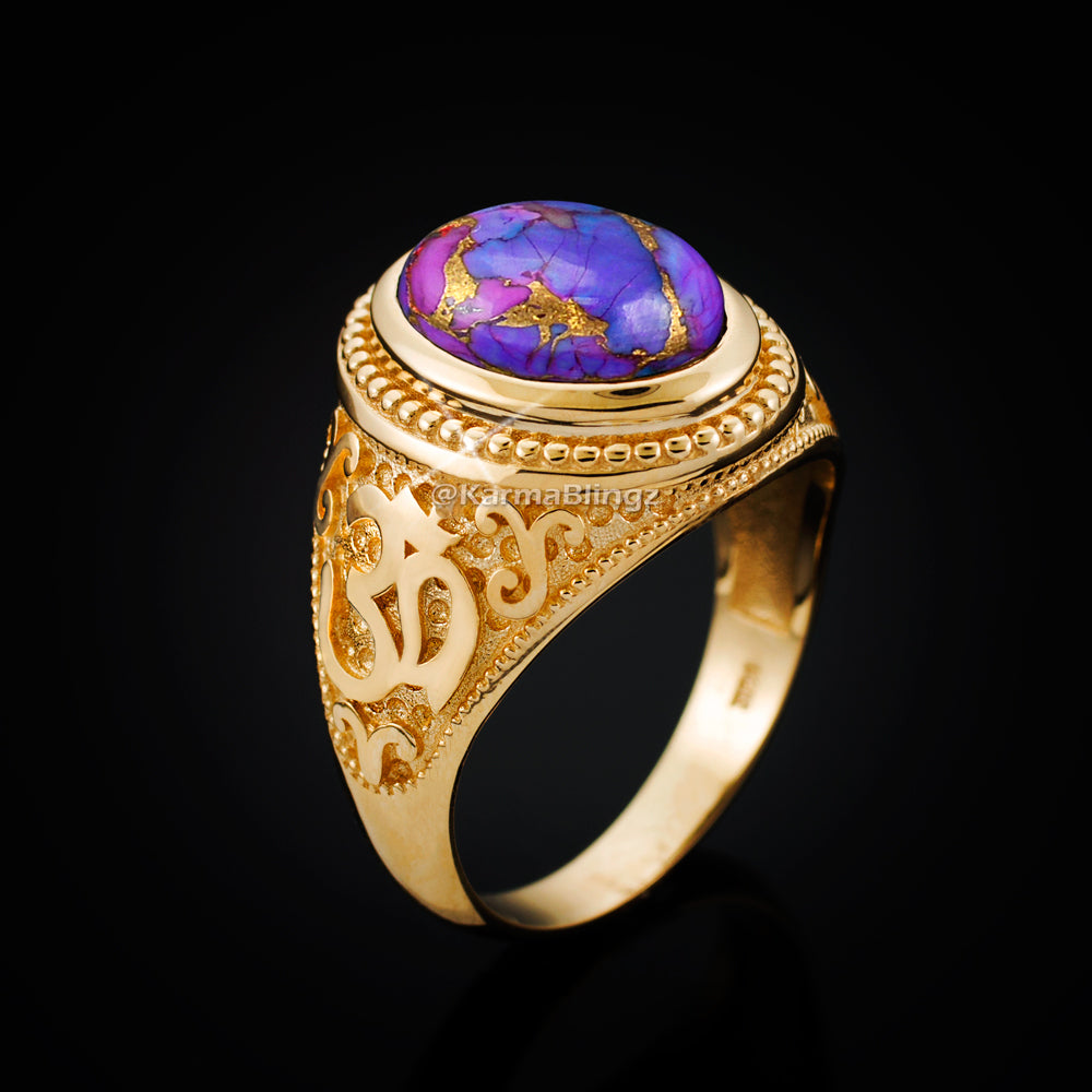 Gold Om (aum) Oval Purple Copper Turquoise Ring Karma Blingz
