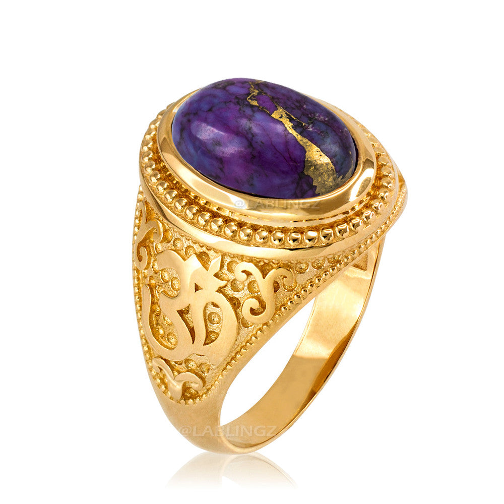 Gold Om (aum) Oval Purple Copper Turquoise Ring Karma Blingz