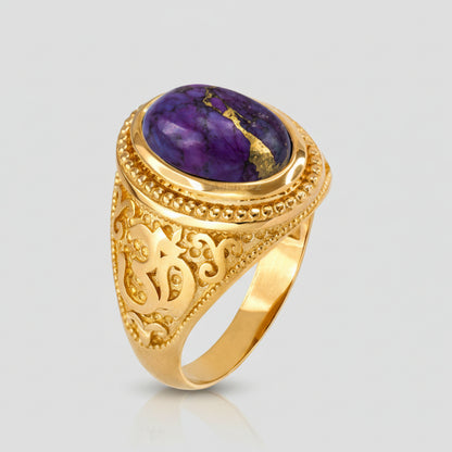 Gold Om (aum) Oval Purple Copper Turquoise Ring Karma Blingz