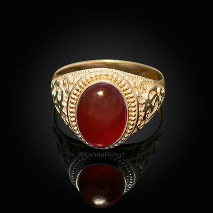 Gold Om Oval Cabochon Red Onyx Yoga Ring Karma Blingz