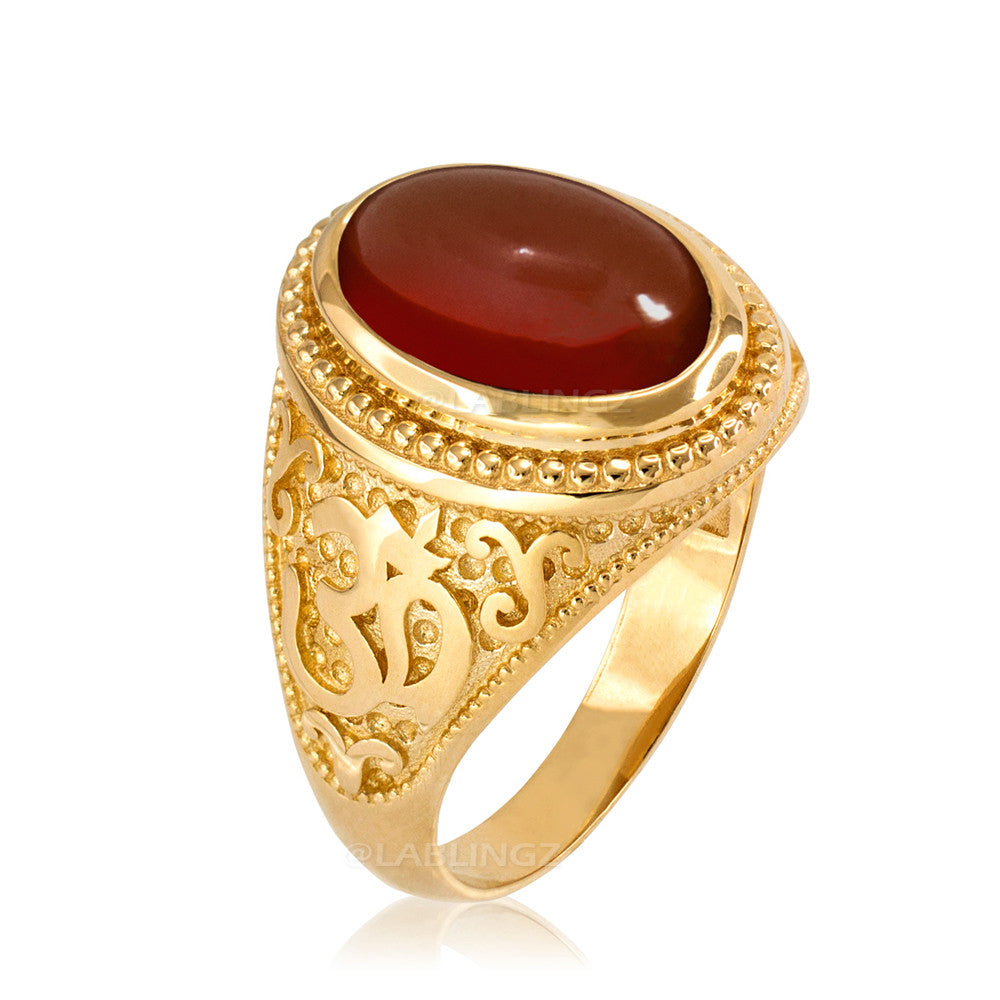 Gold Om Oval Cabochon Red Onyx Yoga Ring Karma Blingz
