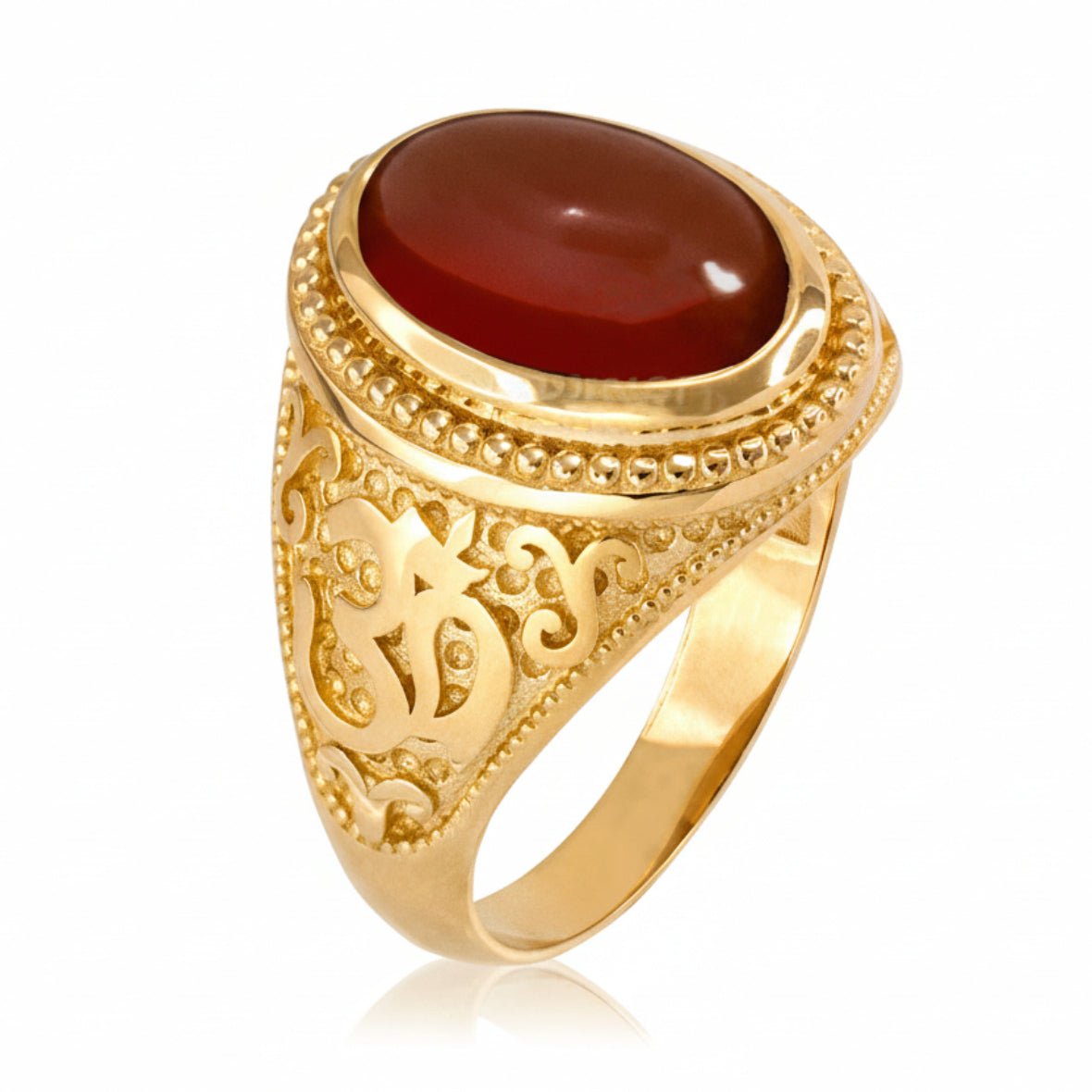 Gold Om Oval Cabochon Red Onyx Yoga Ring Karma Blingz