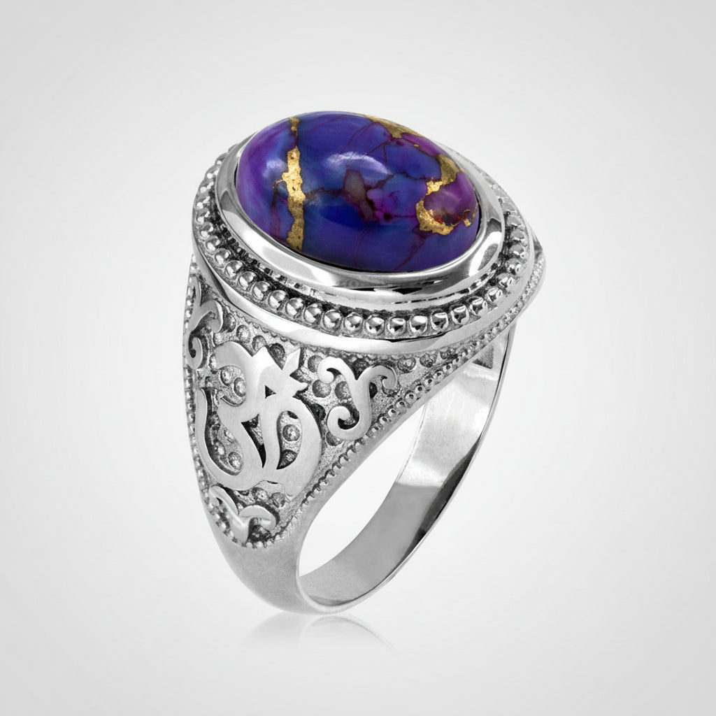 Sterling Silver Om (aum) Purple Copper Turquoise Gemstone Ring Karma Blingz