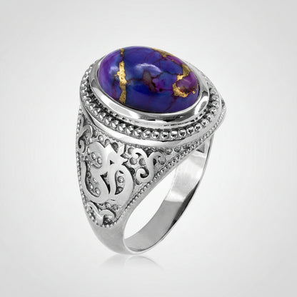 Sterling Silver Om (aum) Purple Copper Turquoise Gemstone Ring Karma Blingz