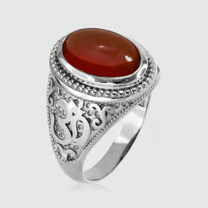 Sterling Silver Om (Aum) Red Onyx Gemstone Statement Ring Karma Blingz