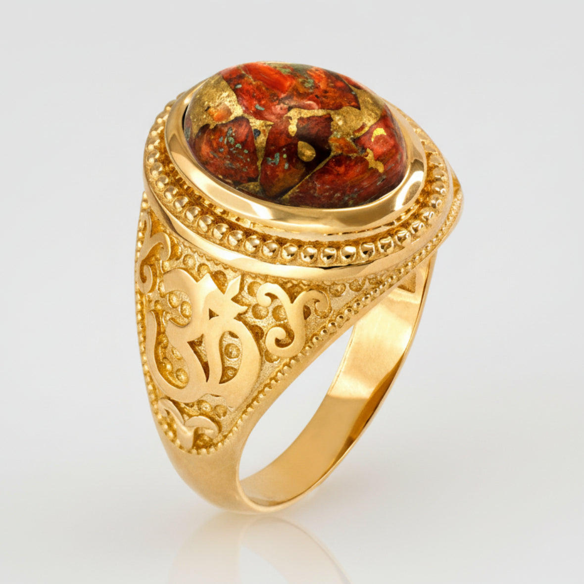 Gold Om (aum) Oval Orange Copper Turquoise Ring Karma Blingz