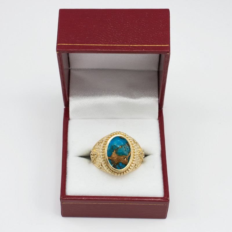 Gold Masonic Blue Copper Turquoise Statement Ring Karma Blingz