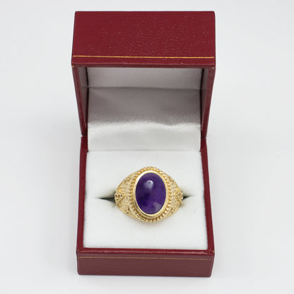 Gold Masonic Ring Purple Amethyst Cabochon Gemstone Statement Ring Karma Blingz