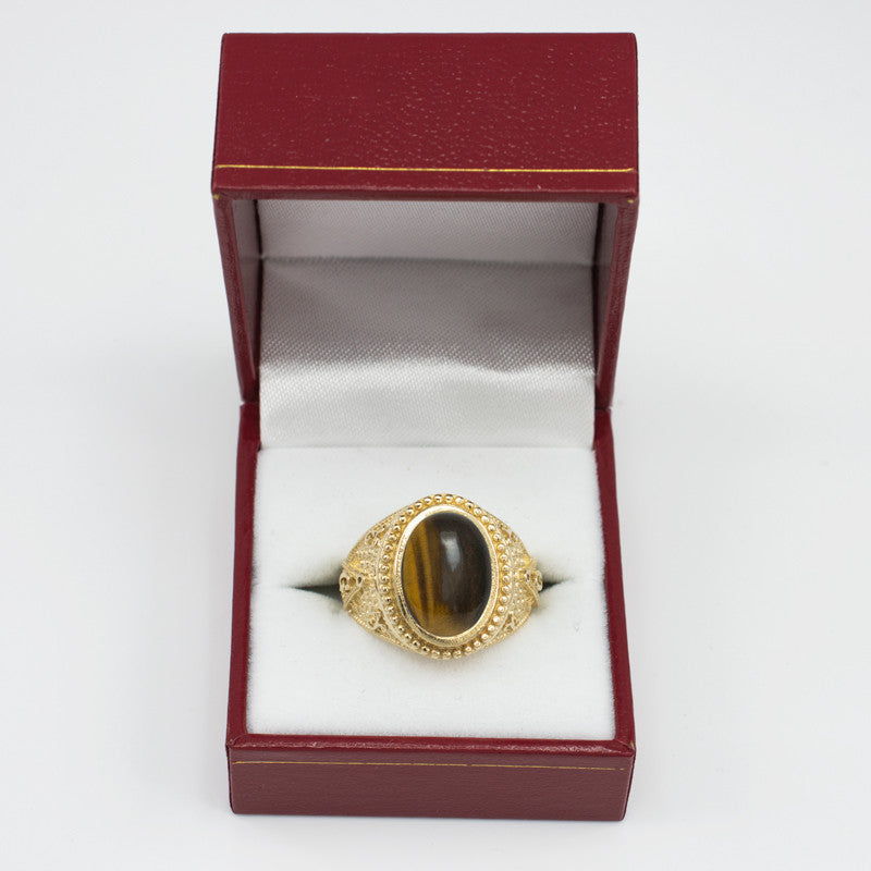 Gold Masonic Tiger Eye Gemstone Statement Ring Karma Blingz