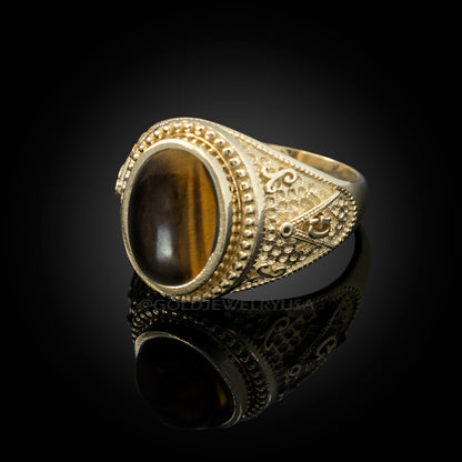 Gold Masonic Tiger Eye Gemstone Statement Ring Karma Blingz