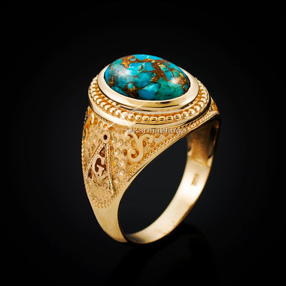Gold Masonic Blue Copper Turquoise Statement Ring Karma Blingz