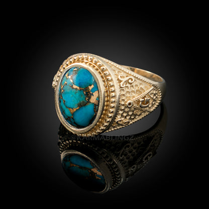 Gold Masonic Blue Copper Turquoise Statement Ring Karma Blingz