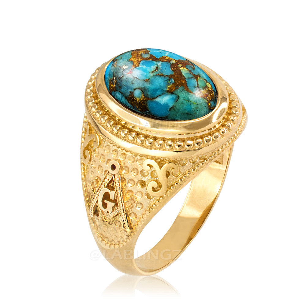 Gold Masonic Blue Copper Turquoise Statement Ring Karma Blingz